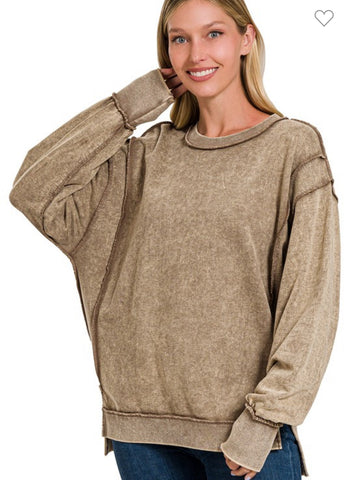 Mocha acid wash sweatshirt