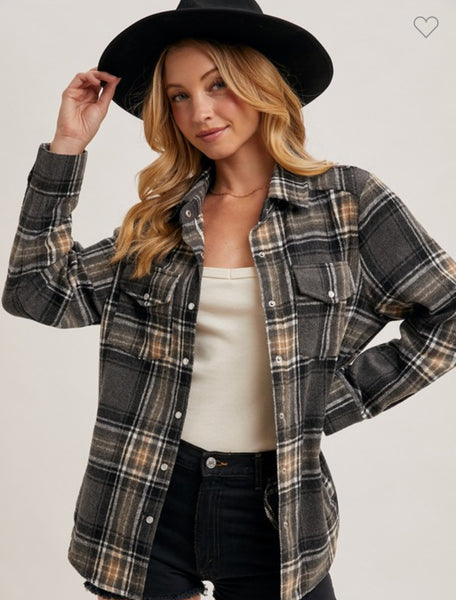 Grey combo plaid shacket