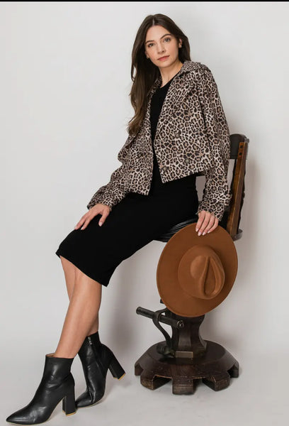 Leopard crop trench jacket