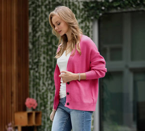 Hot pink button down cardigan