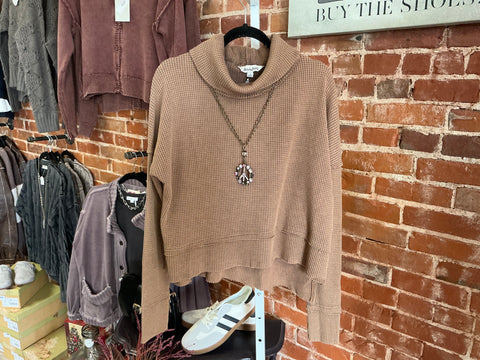 Davi & Dani Turtleneck Side Slit Top