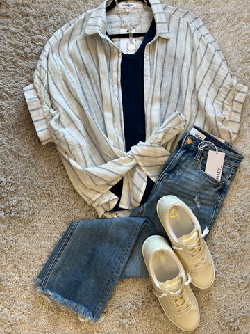 Navy & white button down