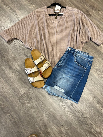 Curvy taupe dolman sleeve top