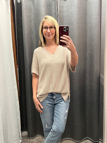 Taupe v-neck lightweight sweater